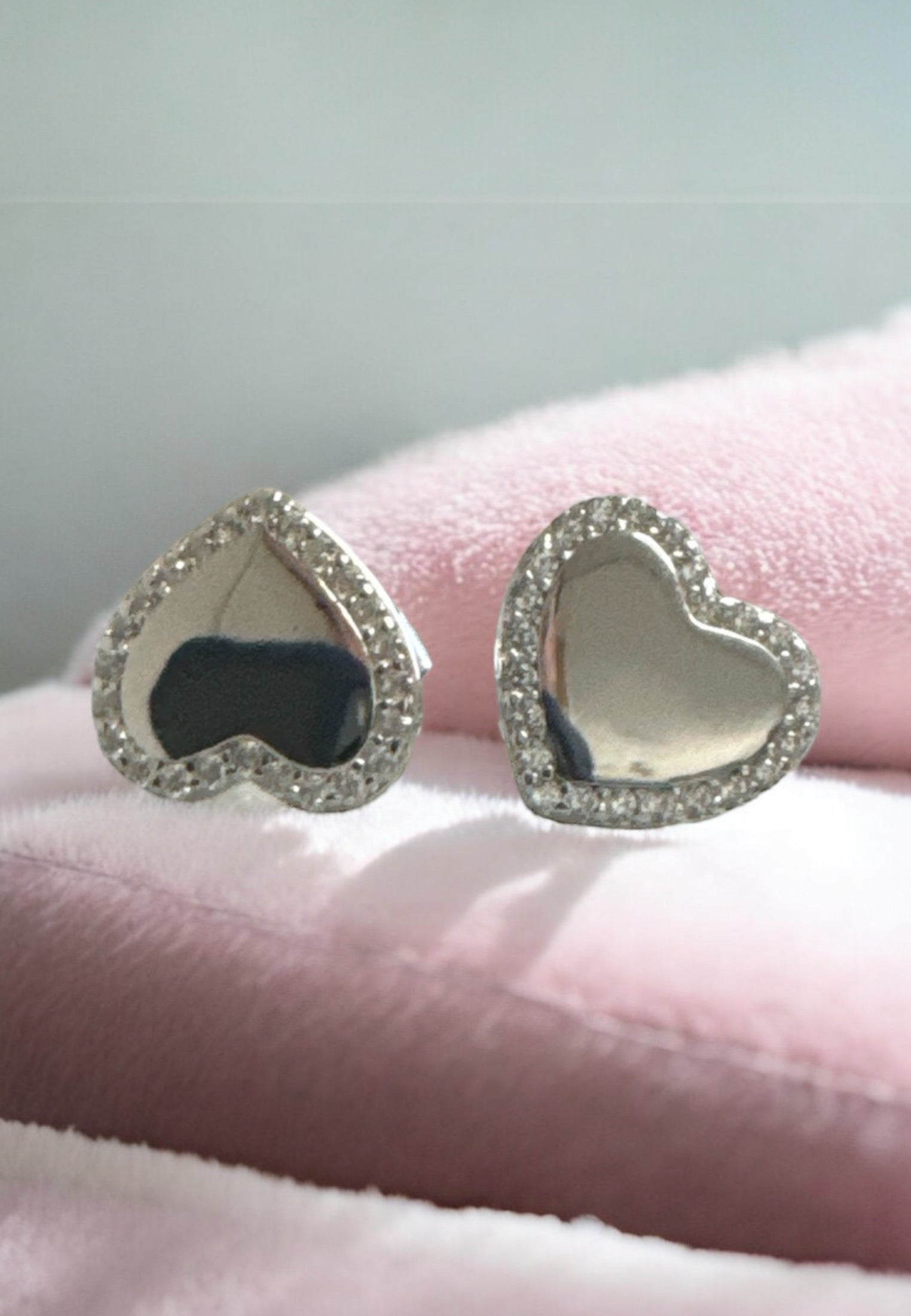 Heart Mirrored Stud Earrings Silver