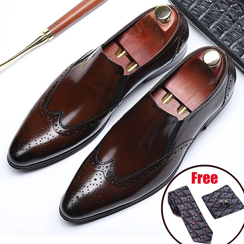 Genuine Leather Men Brogue Business Wedding Banquet Shoes Casual