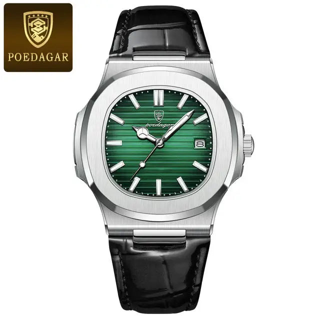 2023 New POEDAGAR 613  Watch Business Waterproof Male Clock Luminous Date Stainless Steel Square Quartz Men Watch