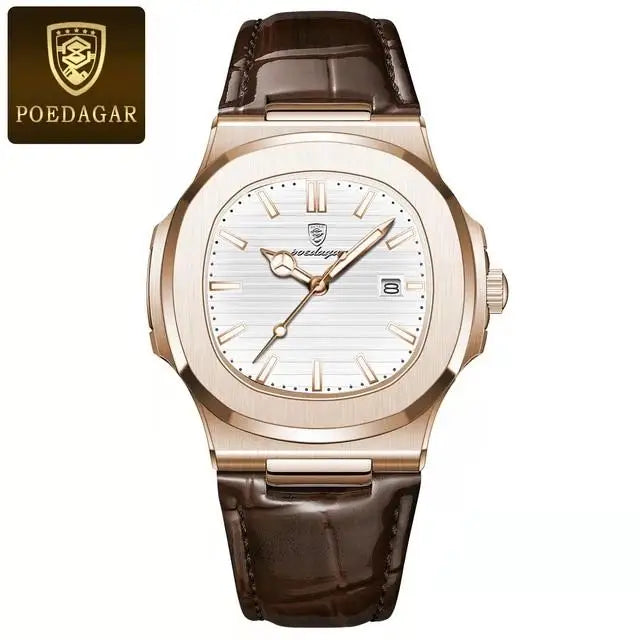 2023 New POEDAGAR 613  Watch Business Waterproof Male Clock Luminous Date Stainless Steel Square Quartz Men Watch