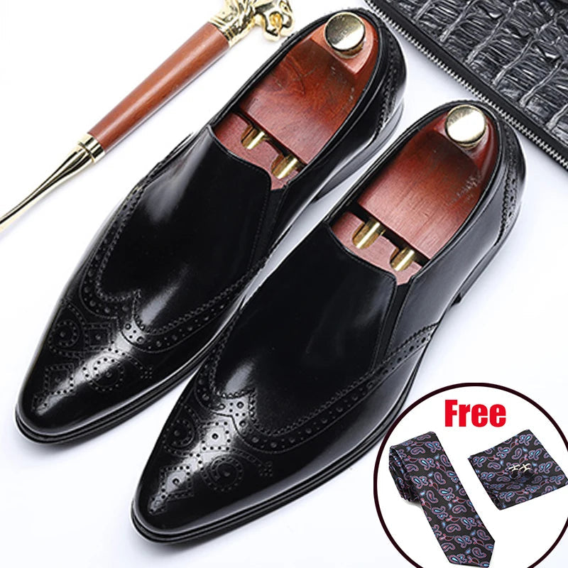 Genuine Leather Men Brogue Business Wedding Banquet Shoes Casual