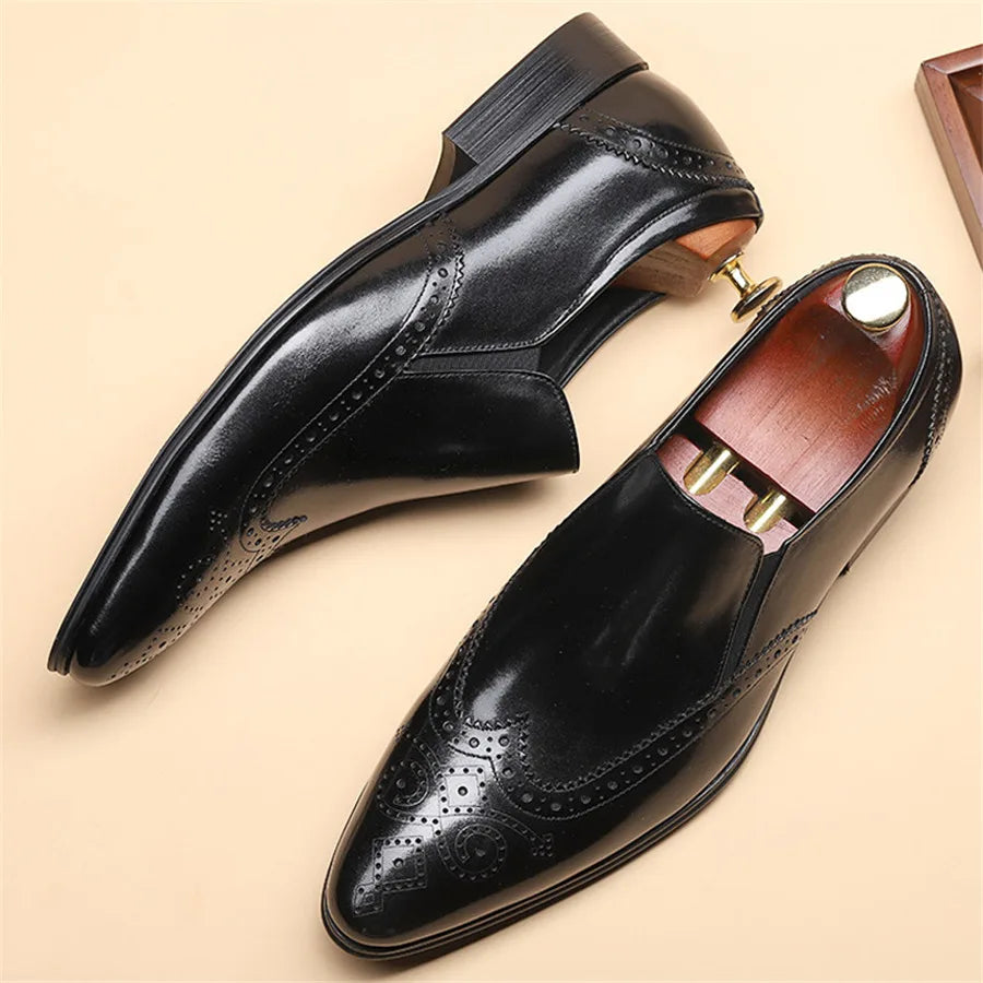 Genuine Leather Men Brogue Business Wedding Banquet Shoes Casual