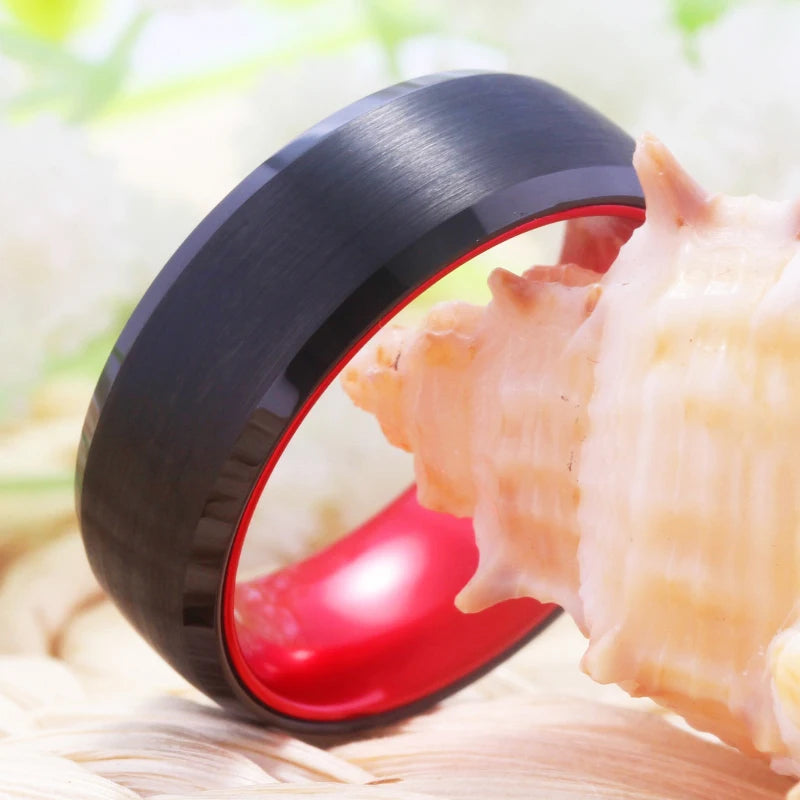 Tungsten Ring Black Tungsten With Red Aluminum