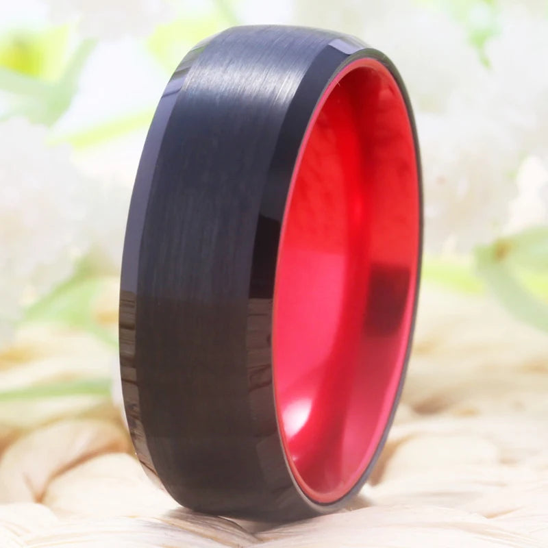 Tungsten Ring Black Tungsten With Red Aluminum