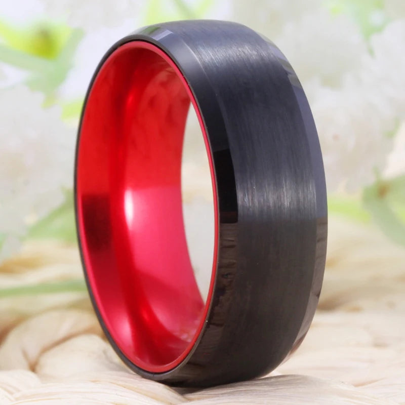 Tungsten Ring Black Tungsten With Red Aluminum