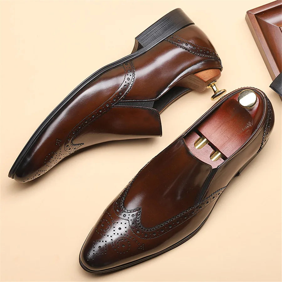 Genuine Leather Men Brogue Business Wedding Banquet Shoes Casual