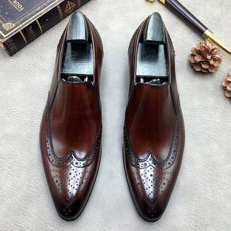 Genuine Leather Men Brogue Business Wedding Banquet Shoes Casual