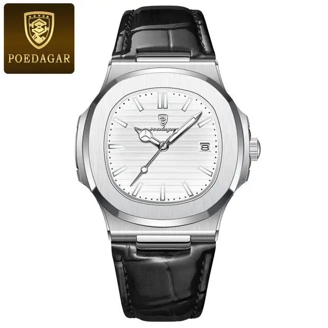 2023 New POEDAGAR 613  Watch Business Waterproof Male Clock Luminous Date Stainless Steel Square Quartz Men Watch